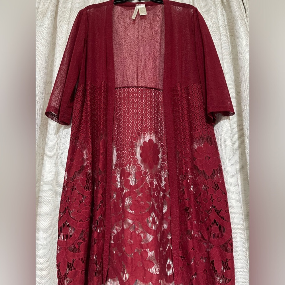 Forgotten Grace Burgundy Boho Lace Cardigan Size S